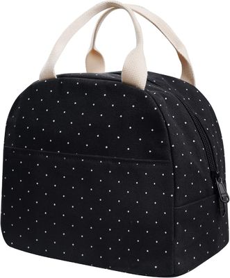 Girls Women Storage Dot Black Lunch Tote Bag กันกระแทกสำหรับโรงเรียนทำงาน