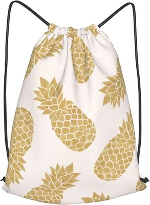 กระเป๋าเป้ Drawstring กันน้ำ Pineapple Gold Gym สำหรับการเดินทางกีฬาโยคะ