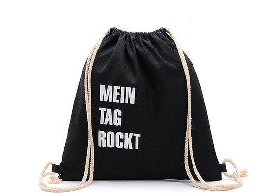 คุณภาพ  Custom Logo Canvas Drawstring Bags Black Canvas Cinch Backpack For Men โรงงาน