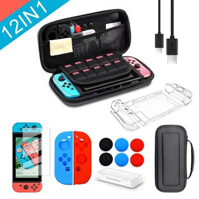 ชุดอุปกรณ์เสริมเกม 8 in 1 สำหรับ Nintendo Switch Travel Carrying Case อุปกรณ์เสริมชุดตัวป้องกันหน้าจอ เคส สายชาร์จ