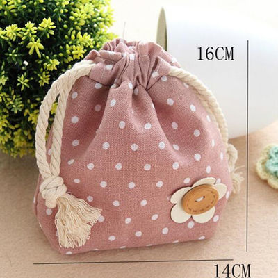 ผ้าสำลีโปรโมชั่น Polka Dot Mini Handbag Drawstring Bag กระเป๋าพับกระเป๋าขนาดและสีที่กำหนดเองสำหรับ Shopping Gift