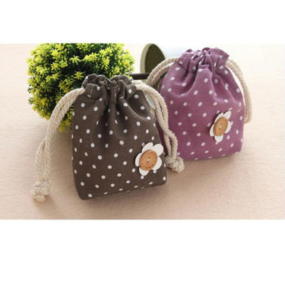 ผ้าสำลีโปรโมชั่น Polka Dot Mini Handbag Drawstring Bag กระเป๋าพับกระเป๋าขนาดและสีที่กำหนดเองสำหรับ Shopping Gift