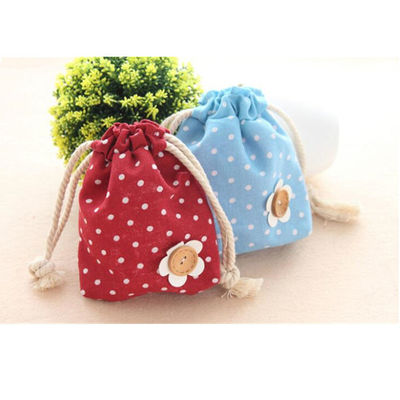 ผ้าสำลีโปรโมชั่น Polka Dot Mini Handbag Drawstring Bag กระเป๋าพับกระเป๋าขนาดและสีที่กำหนดเองสำหรับ Shopping Gift