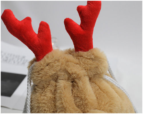 กระเป๋าหูรูดคริสต์มาสสุดหรู Winter Fluffy Reindeer Antler กระเป๋าถือ