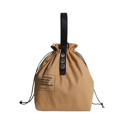 กระเป๋า Bento หุ้มฉนวนที่กำหนดเองได้กว้างเปิดถุงอาหารกลางวัน Drawstring ผ้าใบ