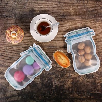 ราคาโรงงาน Mason Jar Shape Storage Bags ขนมขบเคี้ยว Candy Fresh ซิปซีลอาหารนำกลับมาใช้ใหม่ได้ Stand-up Organizer