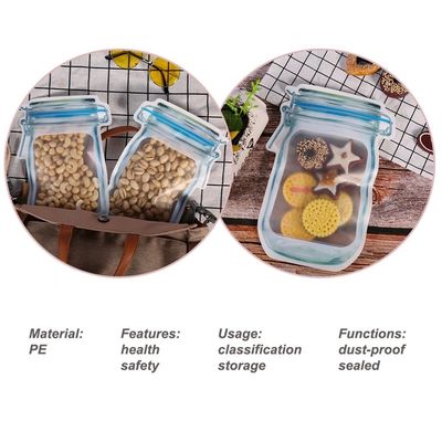 ราคาโรงงาน Mason Jar Shape Storage Bags ขนมขบเคี้ยว Candy Fresh ซิปซีลอาหารนำกลับมาใช้ใหม่ได้ Stand-up Organizer