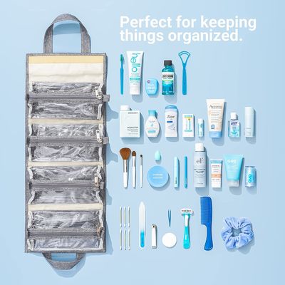 ถุงแป้งความจุเบียร์ 4kits แขวนกระเป๋าแต่งหน้าโรลอัพ/ชุดอุปกรณ์อาบน้ำ/ออแกไนเซอร์เดินทางสำหรับผู้หญิง