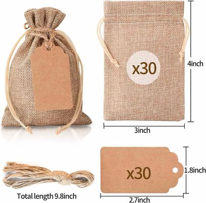 3 &quot;x 4&quot; กระเป๋าพร้อมสายรัด, ถุงกระสอบลินินกระสอบแต่งงาน, กระเป๋าใส่เครื่องประดับ Burlap Bags