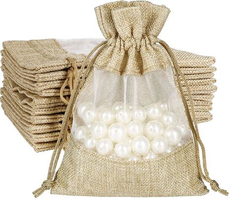 น้ำหนักเบาทนทาน Burlap Sheer กระเป๋า Drawstring กระเป๋าของขวัญกระเป๋าใส่เครื่องประดับสำหรับงานแต่งงาน Candy Favor