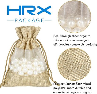น้ำหนักเบาทนทาน Burlap Sheer กระเป๋า Drawstring กระเป๋าของขวัญกระเป๋าใส่เครื่องประดับสำหรับงานแต่งงาน Candy Favor