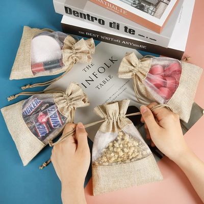 น้ำหนักเบาทนทาน Burlap Sheer กระเป๋า Drawstring กระเป๋าของขวัญกระเป๋าใส่เครื่องประดับสำหรับงานแต่งงาน Candy Favor