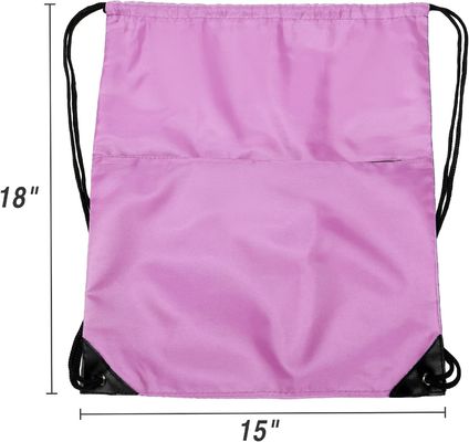 210D ไนลอนพับได้ Sports Gym Drawstring Tote Bag Pack Sack W กระเป๋าข้างมีซิปสำหรับผู้ชายผู้หญิง สีชมพู