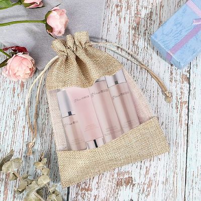 Burlap Sheer Bag Organza Bag Burlap Bags Gift Bags with Drawstring, for Wedding Party Favors Cosmetic Examples กระเป๋าตาข่าย