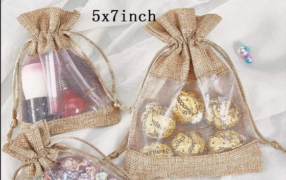 Burlap Sheer Bag Organza Bag Burlap Bags Gift Bags with Drawstring, for Wedding Party Favors Cosmetic Examples กระเป๋าตาข่าย