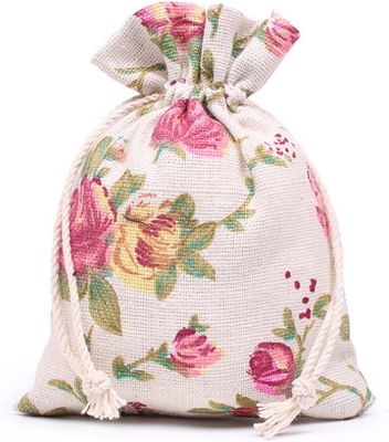 กระเป๋าหูรูด Burlap Flower Pouch Bags Gift Bags Jewelry Pouches for DIY Craft Wedding Party, 5X7 Inches