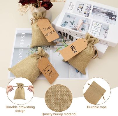 กระเป๋าหูรูด Burlap Flower Pouch Bags Gift Bags Jewelry Pouches for DIY Craft Wedding Party, 5X7 Inches