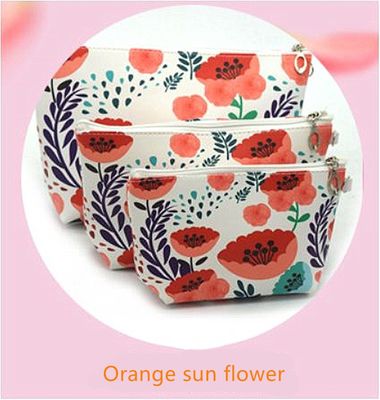 กระเป๋าเครื่องสำอางกันน้ำคุณภาพสูงหนัง pu ความจุขนาดใหญ่ Bathroom, Storage (3 Sizes) (Orange sun flower)