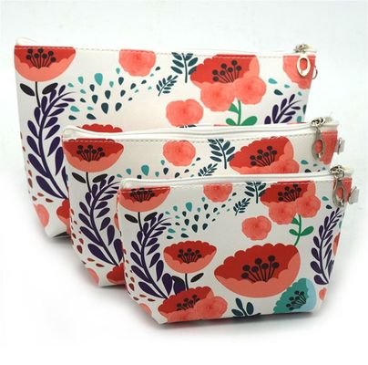 กระเป๋าเครื่องสำอางกันน้ำคุณภาพสูงหนัง pu ความจุขนาดใหญ่ Bathroom, Storage (3 Sizes) (Orange sun flower)