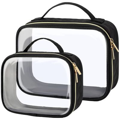 Clear Waterpr oof กระเป๋าแต่งหน้า, 2 แพ็ค TSA Approved Toiletry Bag with Handle Large Toiletry Bags Fit Carry-on Travel