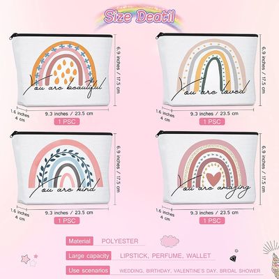 กระเป๋าเครื่องสำอางสายรุ้ง 4 ชิ้น คำพูดสร้างแรงบันดาลใจ กระเป๋าเครื่องสำอางแคนวาส