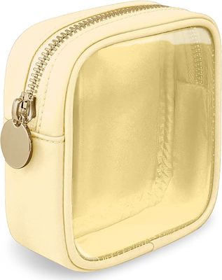 กระเป๋าใส่เครื่องสำอางขนาดเล็กน่ารักน้ำหนักเบาและกันน้ำ Preppy Cosmetic Zipper Pouch Purse, Transparent