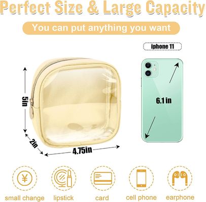กระเป๋าใส่เครื่องสำอางขนาดเล็กน่ารักน้ำหนักเบาและกันน้ำ Preppy Cosmetic Zipper Pouch Purse, Transparent