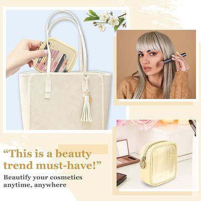 กระเป๋าใส่เครื่องสำอางขนาดเล็กน่ารักน้ำหนักเบาและกันน้ำ Preppy Cosmetic Zipper Pouch Purse, Transparent