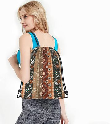 Boho Floral Drawstring Bag Backpack Bohemian Style Tribal Art Batik Seamless Pattern