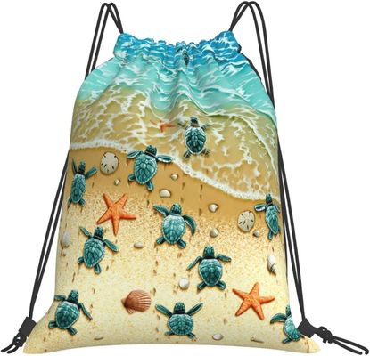 Sea Turtle Drawstring Backpack กันน้ำน้ำหนักเบาปรับได้ยิม Drawstring กระเป๋า Sports Dance Sackpack