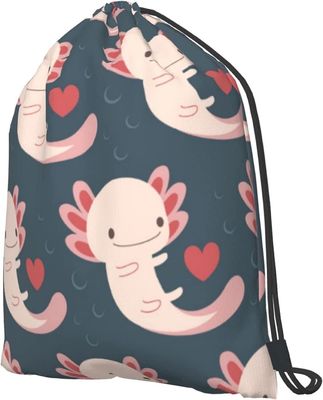 กระเป๋าเป้หูรูดลาย Axolotls, Hearts and Bubbles - น่ารักและใช้งานได้จริง - เหมาะสำหรับผู้หญิงและเด็กผู้หญิง