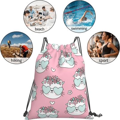น้ำหนักเบา Drawstring กระเป๋าเป้สะพายหลัง Drawstring กระเป๋าสำหรับเด็กผู้หญิงวัยรุ่นชายยิมแดนซ์กระเป๋าสตริงแมวกันน้ำจำนวนมาก