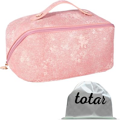 Travel Toiletry กระเป๋าแต่งหน้าสำหรับผู้หญิง PU Leather Organizer Waterproof Case