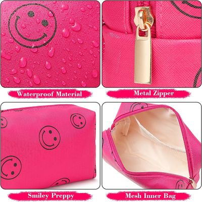 กระเป๋าใส่เครื่องสำอางหนัง Pu Preppy กระเป๋าใส่เครื่องสำอางค์กันน้ำน่ารักพกพาสะดวก