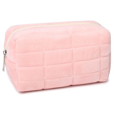 Aesthetic Plush Cosmetic Makeup Bag Cute Pink Pouch Toiletry Organizer 7 × 4 นิ้ว