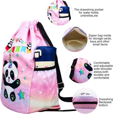 Gym Beach Swim Travel Panda Mini Bag Backpack สำหรับเด็กพร้อมที่ใส่ขวดน้ำ 2 ขวด