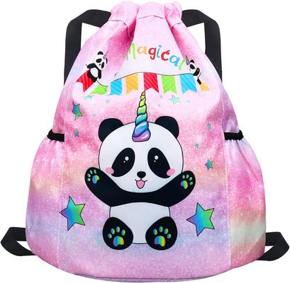 Gym Beach Swim Travel Panda Mini Bag Backpack สำหรับเด็กพร้อมที่ใส่ขวดน้ำ 2 ขวด