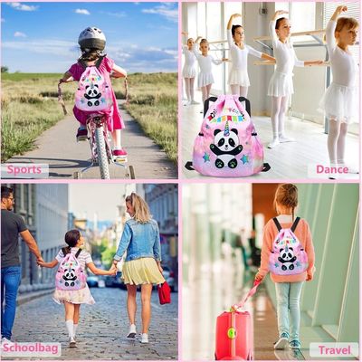 Gym Beach Swim Travel Panda Mini Bag Backpack สำหรับเด็กพร้อมที่ใส่ขวดน้ำ 2 ขวด