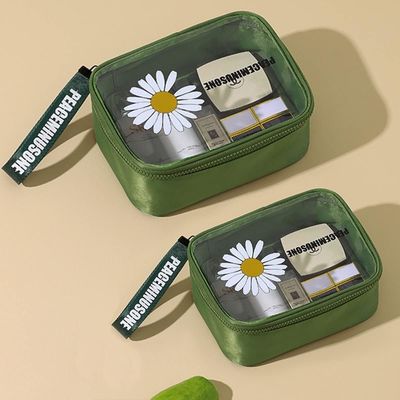 Daisy Transparent Cosmetic PVC Waterproof Travel กระเป๋าแต่งหน้า สีเขียว สำหรับผู้หญิง ผู้ชาย