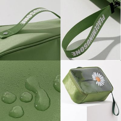 Daisy Transparent Cosmetic PVC Waterproof Travel กระเป๋าแต่งหน้า สีเขียว สำหรับผู้หญิง ผู้ชาย