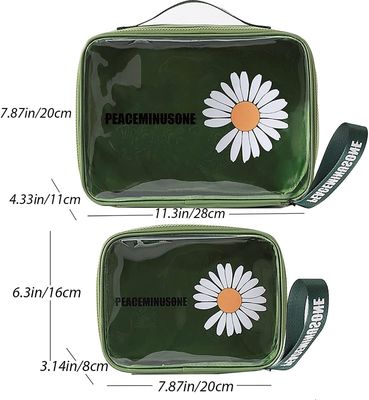 Daisy Transparent Cosmetic PVC Waterproof Travel กระเป๋าแต่งหน้า สีเขียว สำหรับผู้หญิง ผู้ชาย