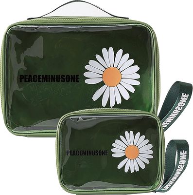 Daisy Transparent Cosmetic PVC Waterproof Travel กระเป๋าแต่งหน้า สีเขียว สำหรับผู้หญิง ผู้ชาย